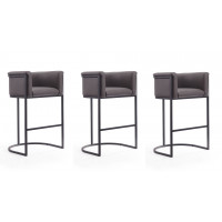 Manhattan Comfort 3-BS015-PE Cosmopolitan 37.8 in. Pebble and Black Metal Barstool (Set of 3)